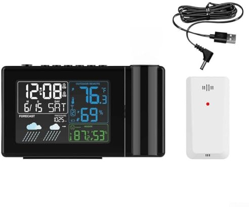 Trurovem Wireless Weather Station with Projection Alarm Clock, Indoor Outdoor Thermometer Hygrometer, 6-Level Weather Forecast, Dual Alarm, Adjustable Brightness Display for Home