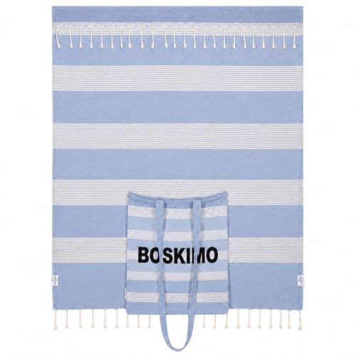 BOSKIMO Toalla de Playa Grande con Bolsa Cosida 2 en 1 - Pareo Estilo Fouta con Flecos, 90x200 cm - Toalla y Bolso Multiusos Hombre y Mujer - Ideal Piscina, Picnic, SPA y Viaje - 5 Colores