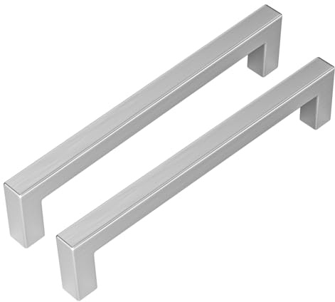 Goldenwarm 5 Stücke Möbelgriff Stangengriff Edelstahl Gebürstet Schrankgriffe Schubladengriffe Küchenschrank Rohrbreite 12mmx12mm Bohrlochabstand 160mm Gesamtlänge 172mm