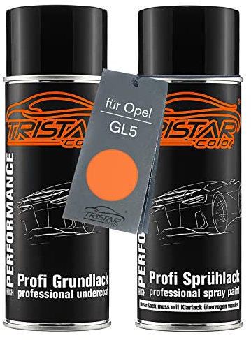TRISTARcolor Autolack Spraydosen Set für Opel GL5 Safran Orange Metallic Grundlack Basislack Sprühdose 400ml