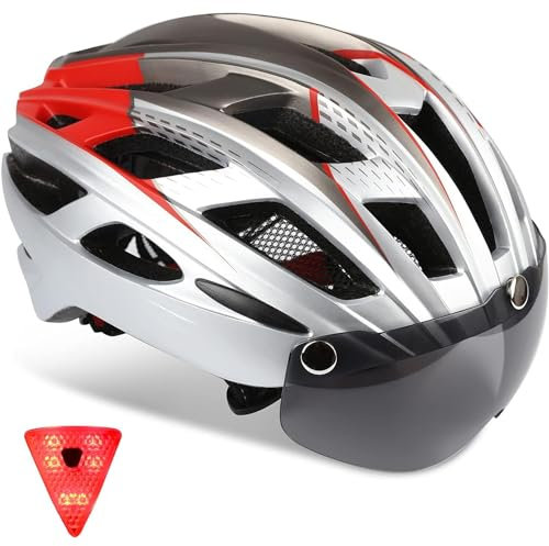 KINGLEAD Fahrradhelm Herren Damen Fahrradhelm mit Visier MTB Fahrradhelm mit Licht Helm Fahrrad mit Magnetischem Visier,Verstellbarer Leichter Rennrad Helm