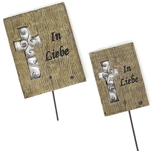 Trauer-Shop Gedenkplatten In Liebe Grabschmuck mit Kreuz Design. 2 Größen, 2 Stück