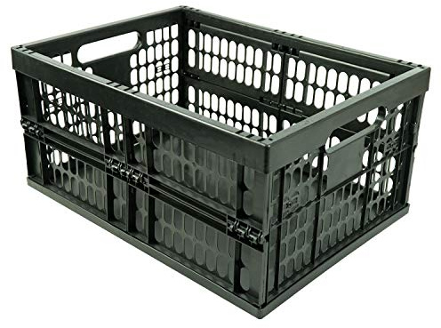 HRB Fällbar låda, 4 stycken professionell hopfällbar låda, 32 liter volym per shoppinglåda, vikbar, lådor med mått 48 x 35 x 23 cm, inköpskorg, vikbar i färgen svart/svart
