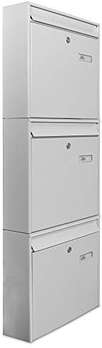 banjado Burg-Wächter Briefkastenanlage - Briefkasten 3 Parteien - Briefkästen Weiß - Postkasten Mehrfamilienhaus - Briefkasten XXL mit Namensschild