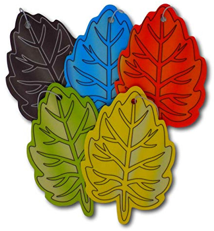 EPOSGEAR 5 Pack Assorted Leaf Design Car Air Fresheners - 5 Scent Variety Pack - With Elastic Hanging Loop