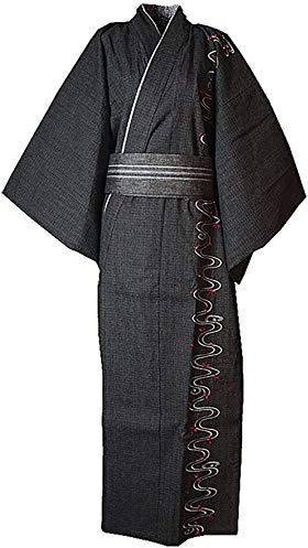 Double Villages Yukata Japansk badrock för män, Svart B, L