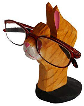 Lily&her friends - Kreativer vollständig handgeschnitzter Brillenhalter aus Holz, Basteln, einzigartige Tierform, Ausstellungsständer für Zuhause, Büro, Schreibtisch, dekorativ (gelbe Katze)