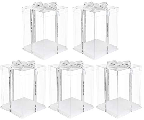 HEMOTON 5 pcs Transparent Cake Packaging Boxes Double Layer Cake Box Carrier for Birthday Cakes Desserts and Bakery Display Easy Assemble Disassemble for Home Shops Tea Rooms and Schools
