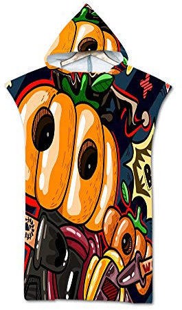 FANSU Strand Poncho mit Kapuze, Mikrofaser Strandtücher Badeponcho Bade Bademantel Schwimmen Surfing Sport Handtuch Badetuch Duschtücher Handtücher Für Damen Herren (75 * 110cm,Orange Kürbis)