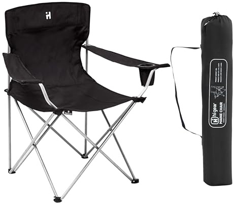 Hi-Gear Maine Folding Chair with Drinks Holder & Arm Rests for Adults & Kids, Lightweight, Portable & Compact Includes Carry Case, Ideal for Camping, Festivals, Picnics, Beach & Outdoor Events (Black)