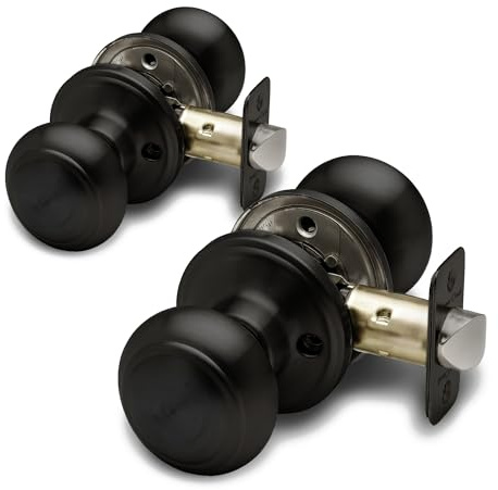 Copper Creek Colonial Passage Interior Door Knob – ANSI Grade-3 Certified, Modern Heavy Duty Handle, Easy Install and Reversible for Bedroom, Bathroom and Closets – Matte Black (2 Pack)