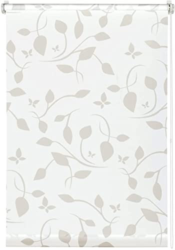 GARDINIA EASYFIX Dekor Scandinavian Rollo ohne Bohren, Zum Kleben oder Klemmen, Blickdicht, Lichtdurchlässig, Weiß/Natur, 50 x 180 cm