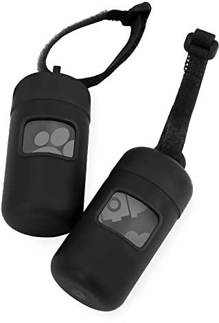 Best Pet Supplies Dog Poop Bag Holder Leash Attachment with 30 Bags, Reusable Dispenser for Travel, Walking, Park, and Outdoor Use, Durable with Clip-On - Black, Pack of 2