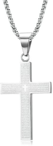 MERTTURM Stainless Steel Cross Necklace for Men, Cross Pendant Necklace with Chain 60cm, Silver/Gold/Black Necklace, Gift for Birthday/Christmas/Easter/Thanksgiving Day(lightfast & sweatproof)