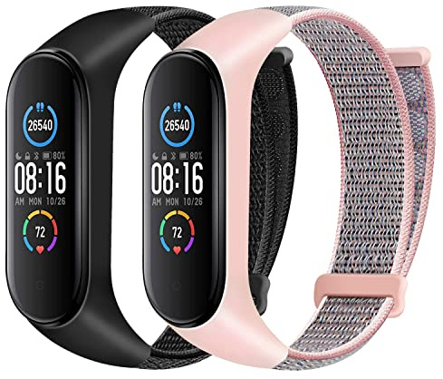 Huamanlou Nylon Armband Kompatibel mit Xiaomi Mi Band 6/Mi Band 5/Mi Band 4/Mi Band 3/Amazfit Band 5 Armband, Weiches Sport Uhrenarmband Verstellbarer Ersatzarmband für Herren Damen