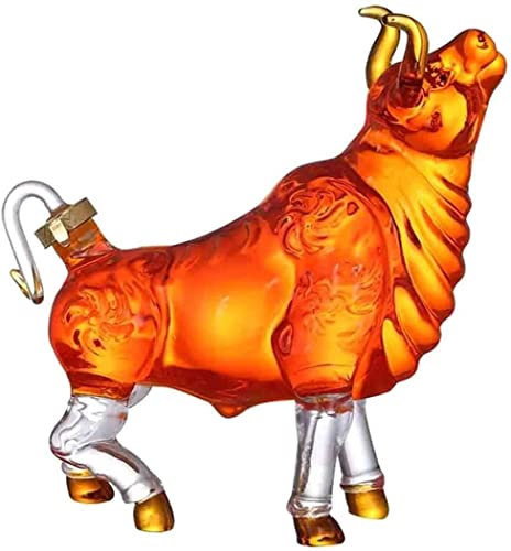Ecoodisk Whisky Glass Decanter Novely Animal Bull Style Bar Home Bar Whisky Decantador Escocés Bourbon Regalo 1L Vino de decantador Creativo Transparente