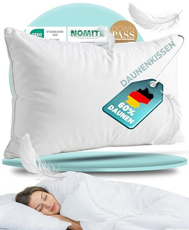 BEFA NATUR Made in Germany Daunenkissen 40x80 cm aus 60% Daunen und 40% Federn, Allergiker geeignet (Nomite), Öko-Text 100 Klasse 1 Zertifiziert, EN Standart 12934, Downpass