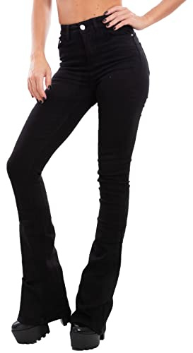 Toocool Jean Femme Taille Haute évasé Slim Flare, Denim Stretch Push-up, 5 Poches, Coupe Confortable, VI8008 [S, Noir]