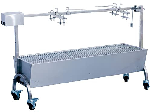 METRO Professional Holzkohle-/Spanferkelgrill, Edelstahl, 160 x 42 x 95 cm, mit elektrischem Drehspieß, inkl. Grillabdeckung, Gastrosilber