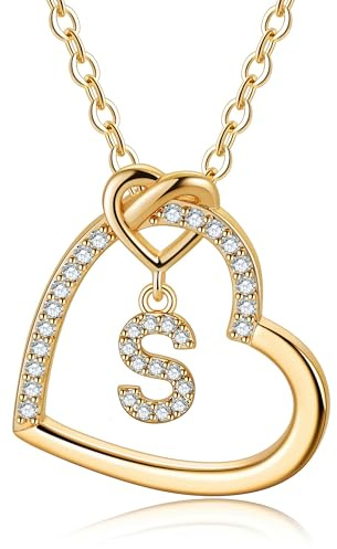 TINGN Kette Damen Gold Silber- Gold Kette Damen Herz Halskette Buchstaben A-Z Ketten Geschenke für Frauen Mädchen Geschenk Personalisierte Geschenke für Kinder Halskette Mädchen Schmuck Geschenk