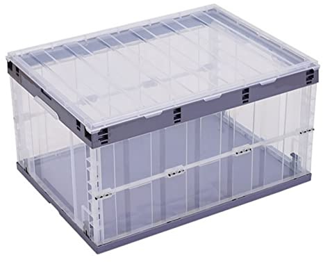 TUKA-i-AKUT 3x Faltbare Aufbewahrungsboxen mit Deckel, Stapelbar Faltbar, Stabile Stapelkisten mit Handgriff, Stapelbehälter Organizer Faltboxen Stapelboxen Durchsichtig, 3x 55L TKD8640 Hell Lila