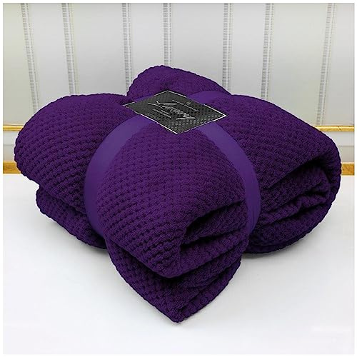 VELVETIO Luxury Waffle Fleece Popcorn Throw, Extra Large Thermal Warm Honeycomb Blanket, Soft & Cosy 100% Polyester Snuggle Sofa Bed Throws, 150 x 200cm, Purple