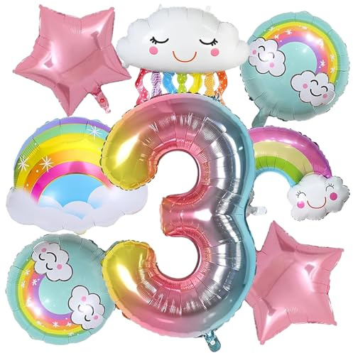 Regenbogen deko kindergeburtstag, Regenbogen Geburtstagsdeko Mädchen 3 Jahr | RegenbogenWolken Geburtstags Dekoration Luftballons für Mädchen Geburtstag Deko