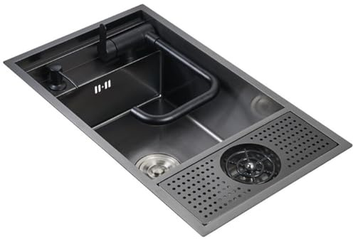 Évier Caché De Bar De Restaurant Avec Lave-gobelet Évier Domestique Avec Robinet Rabattable Évier Simple À Cuve Peu Encombrant Piscine D'eau De Vaisselle(58 * 32 * 22cm)
