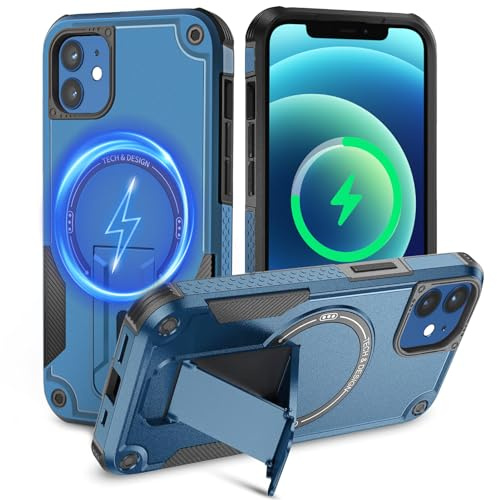 Tuvror for iPhone 12/12 Pro Case with Stand, Magnetic Phone Case, Blue | Compatible with MagSafe, Built-in Kickstand, Rugged Protection Heavy Duty Shockproof Case for iPhone 12/iPhone 12 Pro