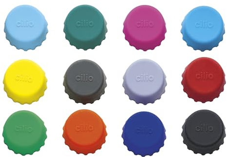 cilio Kronkorken SALUTE, 12-teilig, Flaschenverschluss-Set aus Silikon, Für Kronkorkenflaschen, Insektenschutz für Limonade- und Bierflaschen, Ø 3 cm