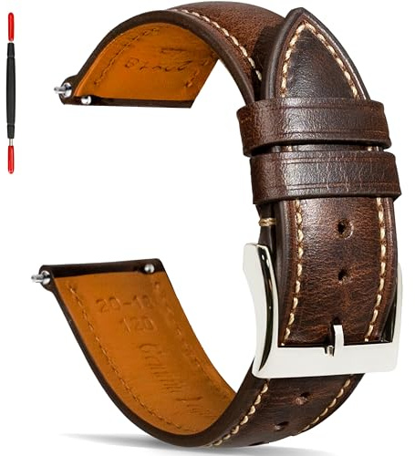 Gomvadr Quick Release, läderarmband vintage, oljat garvat dra-på läderband, ersättning klockarmband män och kvinnor, 16 mm 18 mm 19 mm 20 mm 21 mm 22 mm 24 mm, 20mm, Läder