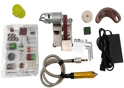 OTENC Levigatrice orbitale, Smerigliatrice Multifunzionale Mini levigatrice a Nastro elettrica Lucidatrice Rettificatrice Taglierina Affilacoltelli per la Lavorazione dei Metalli(Set 2)