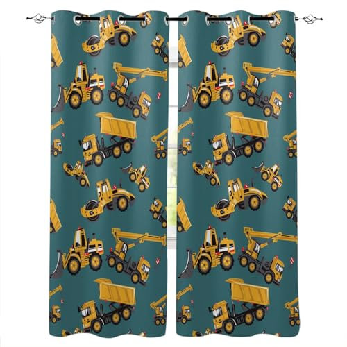 KLJFIGUT Vorhang Blickdicht mit Ösen Blauer Bagger Verdunklungsvorhänge Gardinen 2er Set, Verdunkelung Geräuschreduzierung für Wohnzimmer Büro Schlafzimmer Kinderzimmer 140B X 175 H cm