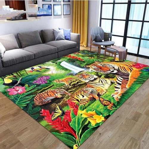 3D Gedruckt Bettvorleger Rutschfeste Area Teppich, Tiger-Dschungel-Tierwelt 3D Optische Illusion Teppiche Weich Flanell Bodenteppich Wohnzimmer Schlafzimmer Throw Runner Teppiche Low Profile Tü -9P3Q5