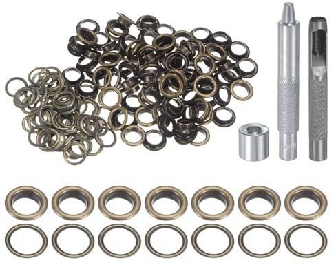 QUARKZMAN Kit de Herramientas de Ojales de Cobre 8 mm Bronce 100 Pcs | con Punzón Hueco, Herramientas de Instalación de Ojales para Ropa, Cuero, Tela, Cinturones