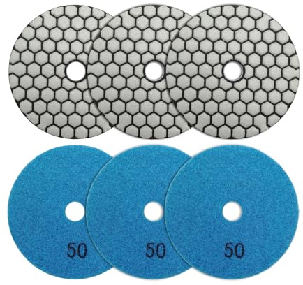SHDIATOOL Dry Diamond Polishing Pads - Grit 50 100MM Concrete Diamond Sanding Discs Marble Granite Stone polishing 6pcs