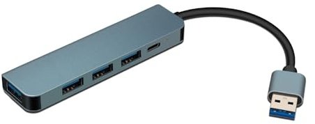 XTRONS 4 Ports USB 3.0/2.0 Hub Splitter for Car Use/Laptop/Desktop PC/Tablet, Portable USB Extension Data Hub Multiport Adapter, with 5V/2A Type C Power Port, Aluminium