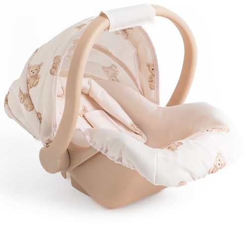 Roma Prams: Teddy Doll Car Seat - Beige-Cream-Bear, Carrier Travel Accessory, Adjustable Canopy & Handle, Roleplay Toy for Dolls Up to 16.5, Kids 3+