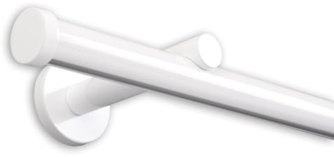 Deco-Raum Gardinenstange auf Maß Innenlauf Modern rund 20mm Wandbefestigung Wandträger mitte Lauf 9cm Vorhangstange Flächenvorhang Schiene Innenlaufstange für Vorhänge Weiß 130cm