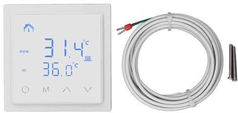 Sunicon Electric Underfloor Heating Thermostat, LED Display Anti False Contact Temperature Controller Programmable Thermostat with Sensor Probe for Underfloor Heating Systems 16A AC85V‑250V