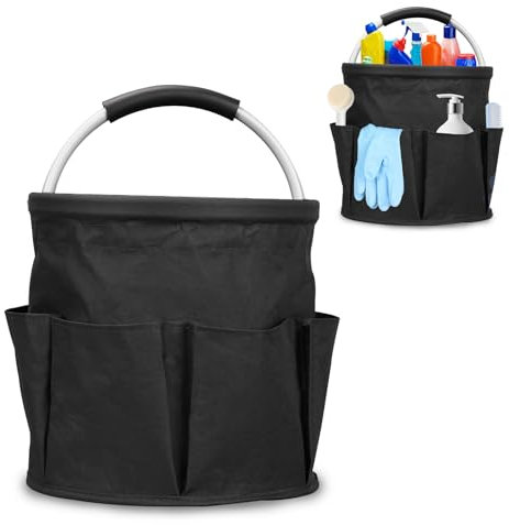 17L Cleaning Caddy with Handle,Cleaning Caddy Organiser Bucket Tool Organizer Bag Collapsible Garden Small Tools Bag Multipocket Craft caddy Universal cleaning Products Organiser Storage Basket(Black)