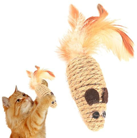 Topi giocattolo per gatti,Giocattoli per topi per gatti | Giocattolo per topi in corda con coda di piume | Giocattolo per gatti con topi cigolanti, giocattolo per stuzzicare gatti, giocattoli flessibi