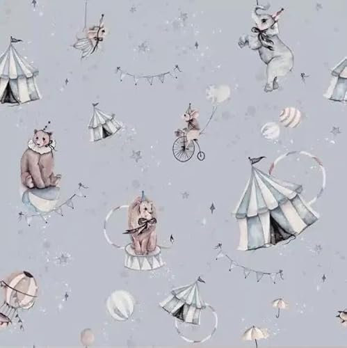 Kindertapete Zirkus, Muster Zelt & Tiere, Grau, Deko
