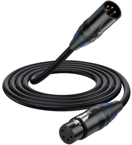 HTGuoji XLR-Stecker auf Buchse, 4-poliges XLR-Verlängerungsnetzteilkabel für Mikrofon, DMX-Bühnenlichter, Lautsprecher, Mikrofon, Mischpult, Equalizer, Leistungsverstärker, Kamera (3 Meter)