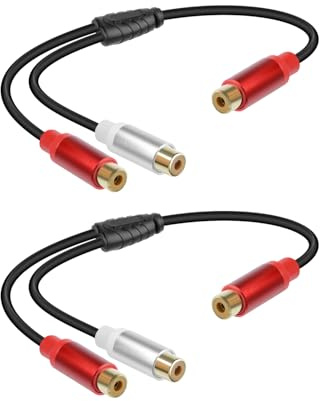 RIIEYOCA Cavo Splitter RCA Corto a Y, RCA Femmina a 2RCA Femmina Cavo di Prolunga Audio Stereo per Altoparlanti, Subwoofer, Amplificatori, Impianti Stereo, Home Theater 2PCS (0,3m/1ft)