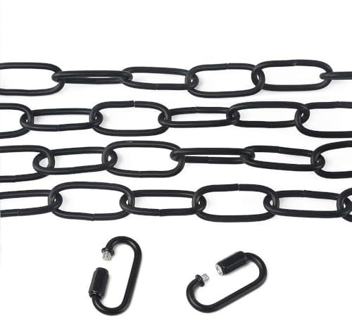 FSLiving hannger Kette Edelstahl, 15mm*35mm Metall Rundgliederketten,Schwarz Edelstahl Kette Metall 6 Meter für Kette Hängesessel, Absperrketten Lampenkette