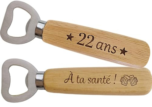 22 ans Décapsuleur en Bois Personnalisé Gravé sur Deux Faces - Cadeau Anniversaire 22 ans Homme Idée Cadeau Anniversaire Femme et Homme