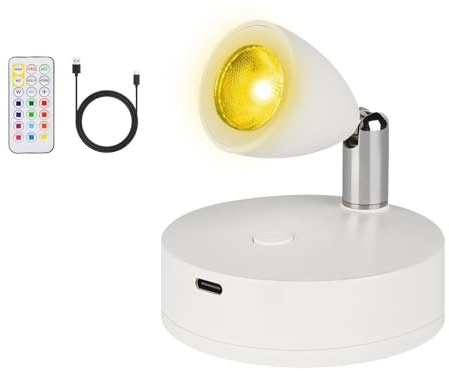 Wireless LED Spotlight - Rechargeable Wall Lights Indoor with Magnetic, 12 Colors of Spot Lights, Picture Lights, Suitable for Living Room, Cabinet, Stair and Bedside (White)