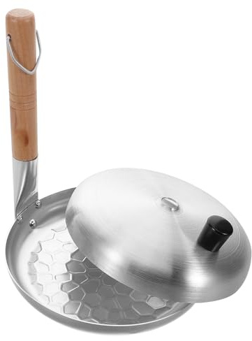 OUNONA Poêle à Omelette Japonaise Argentée avec Poignée Verticale, Double Fonctionnalité en Bois et Aluminium Cuisine Japonaise Facile et Pratique
