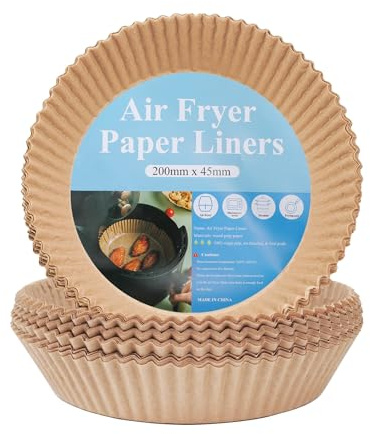 FEHCBIO 100 Stück Backpapier für Heißluftfritteuse XL XXL, 4,3L-7,9L Airfryer Einwegpapier 20-24cm Pergamentpapier Liner Zubehör Kompatibel mit Philips Russell Hobbs Ninja Cosori Airfryer